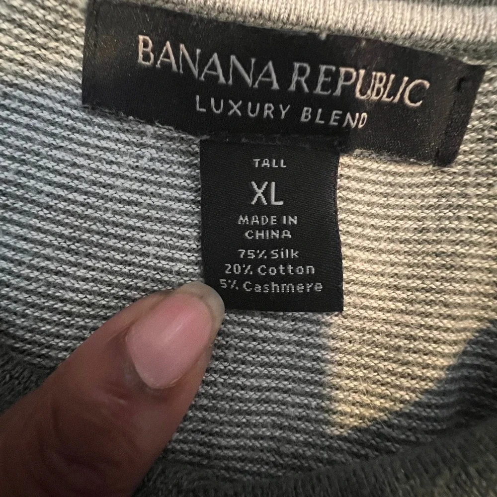 Banana Republic Luxury‎ Blend Silk Cashmere Polo Shirt Mens XL Tall Grey Striped
